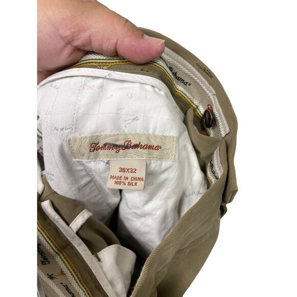 TOMMY BAHAMA MEN'S BROWN TAN 100% SILK PLEATED TROUSER DRESS PANTS SZ 36x32 - Picture 3 of 3